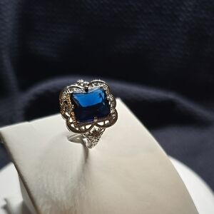 Elegant Silver and Blue Gemstone Ring NWOT